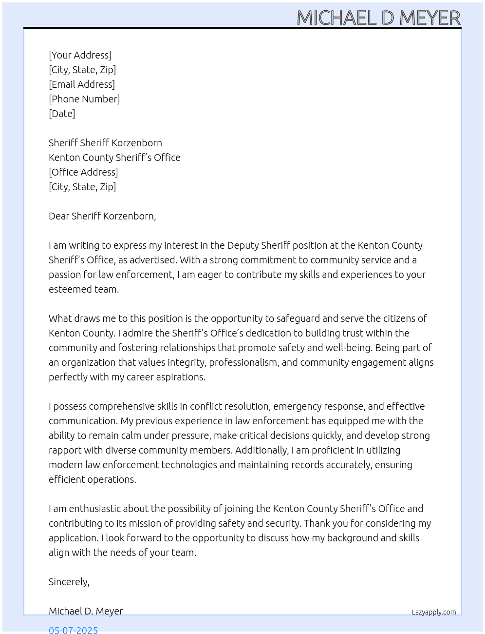 Deputy Sheriff At Kenton County Sheriffs Office Cover Letter