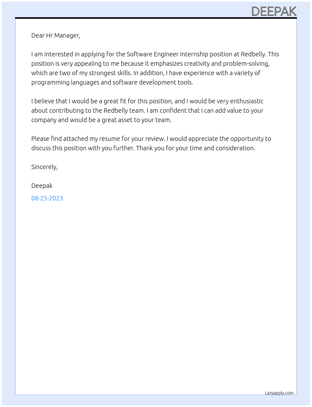 Software Engineer Internship At Redbelly Cover Letter