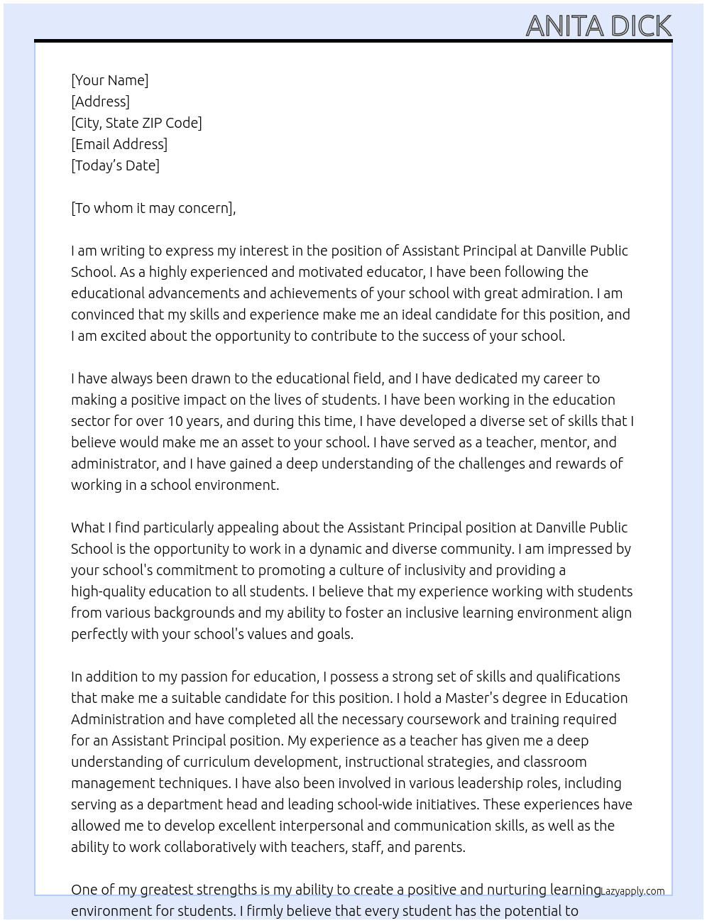 Assistant Principal At Danville  Public school Cover Letter