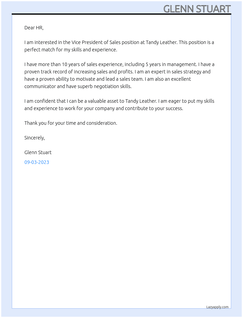 Vice President of Sales At Tandy Leather Cover Letter
