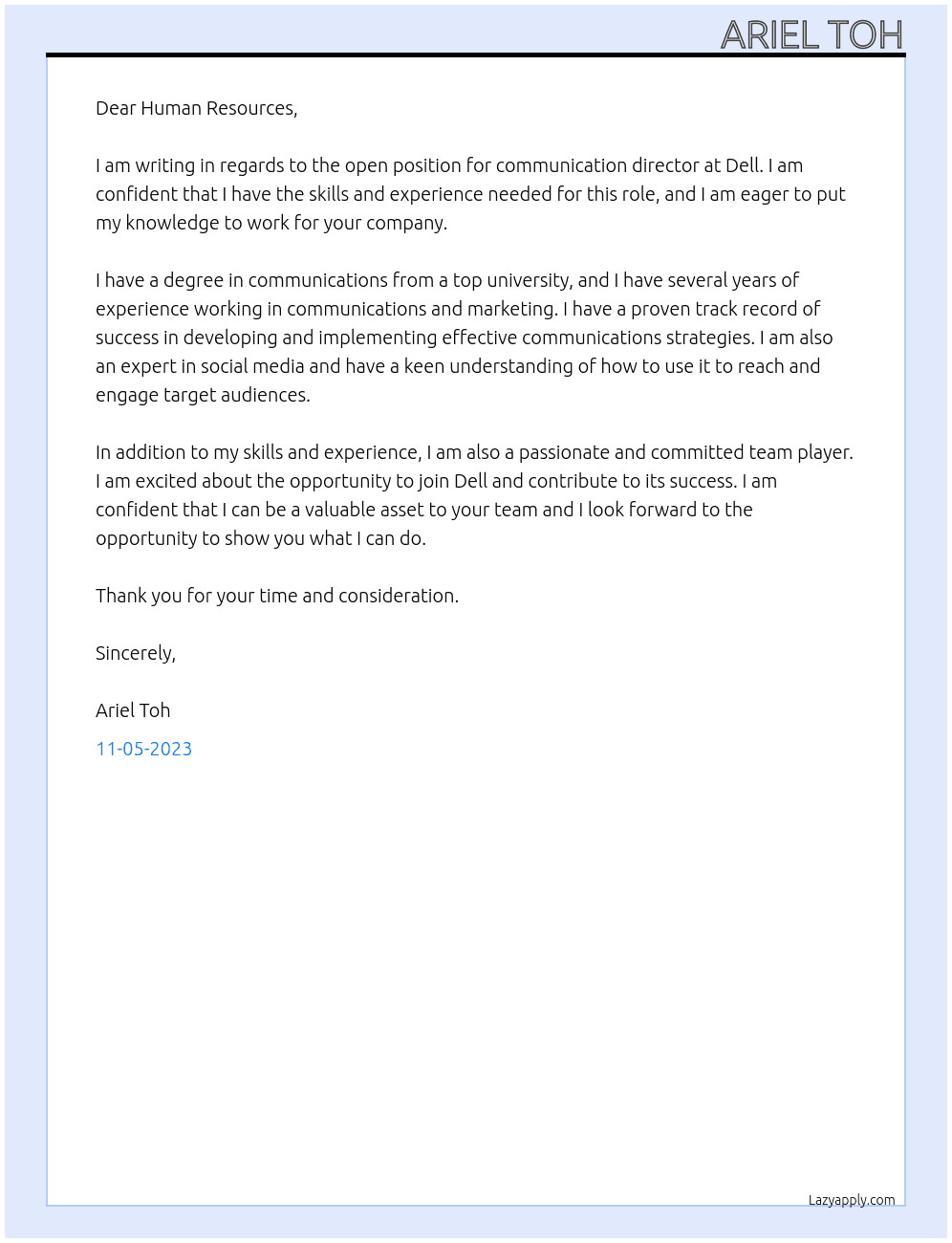 communication director At dell Cover Letter