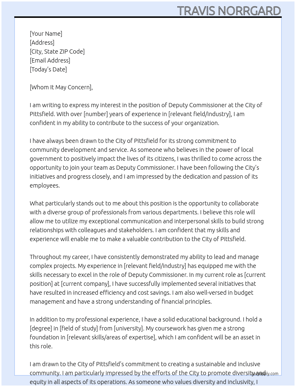 Cover letter for deputy commissioner - LazyApply