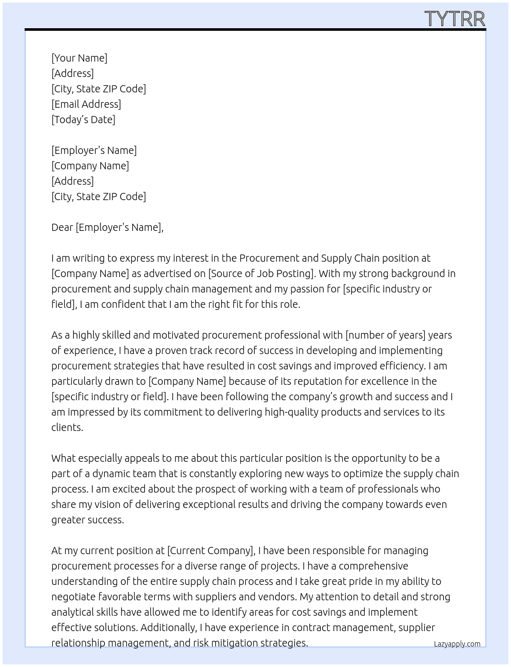 Procurement and Supply Chain position At rrrrr Cover Letter