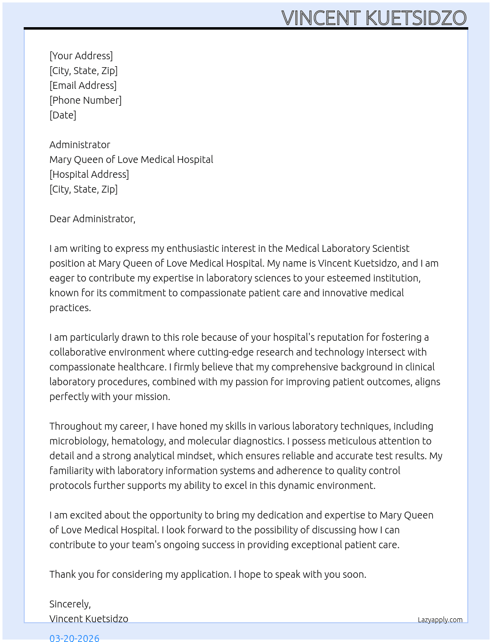 Cover letter for medical laboratory scientist - LazyApply