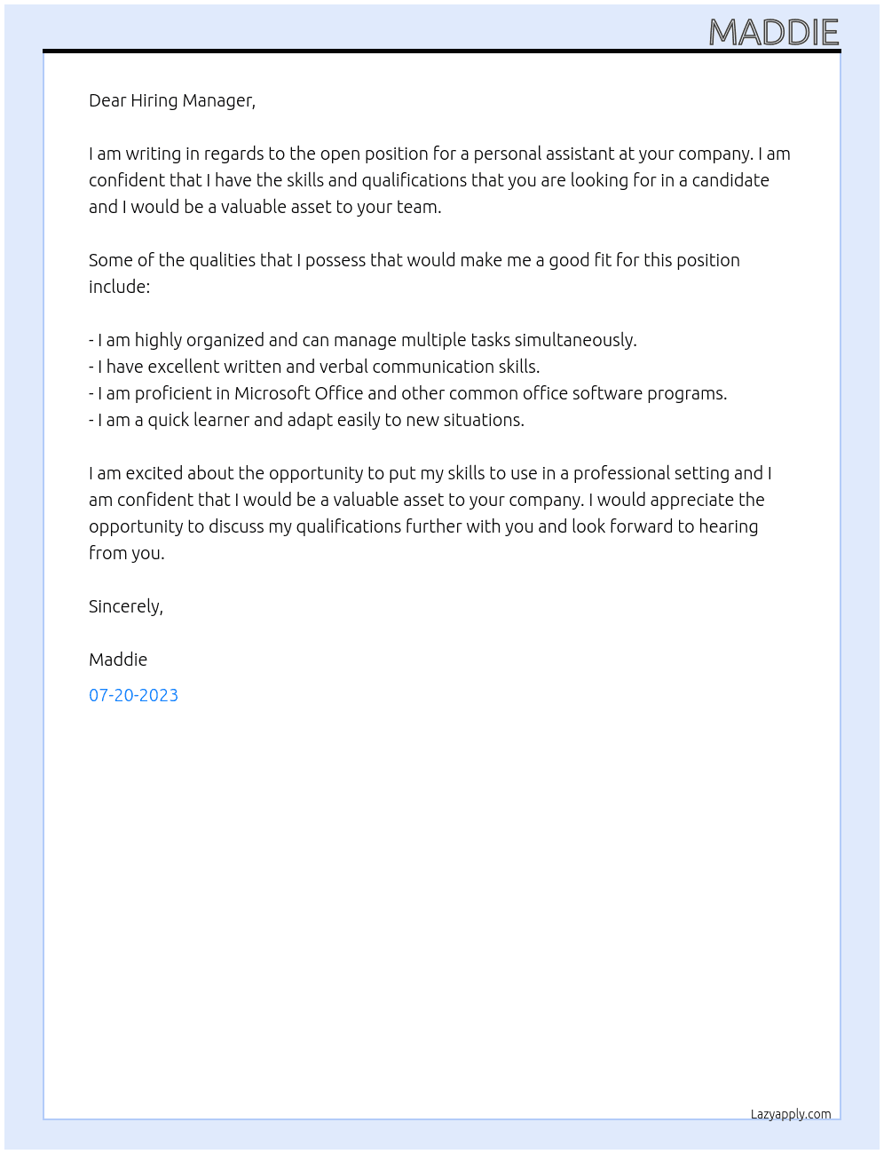 personal assistant At consulting Cover Letter