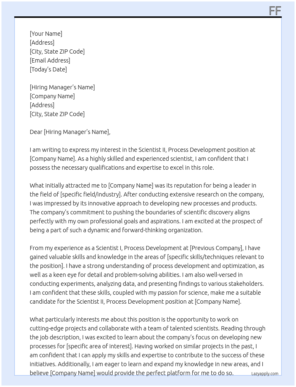 Scientist II, Process Development At rr Cover Letter