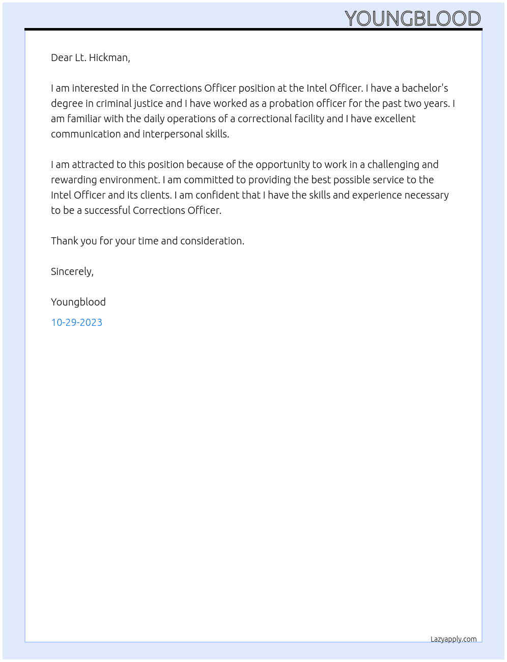 Corrections Officer At Intel Officer Cover Letter