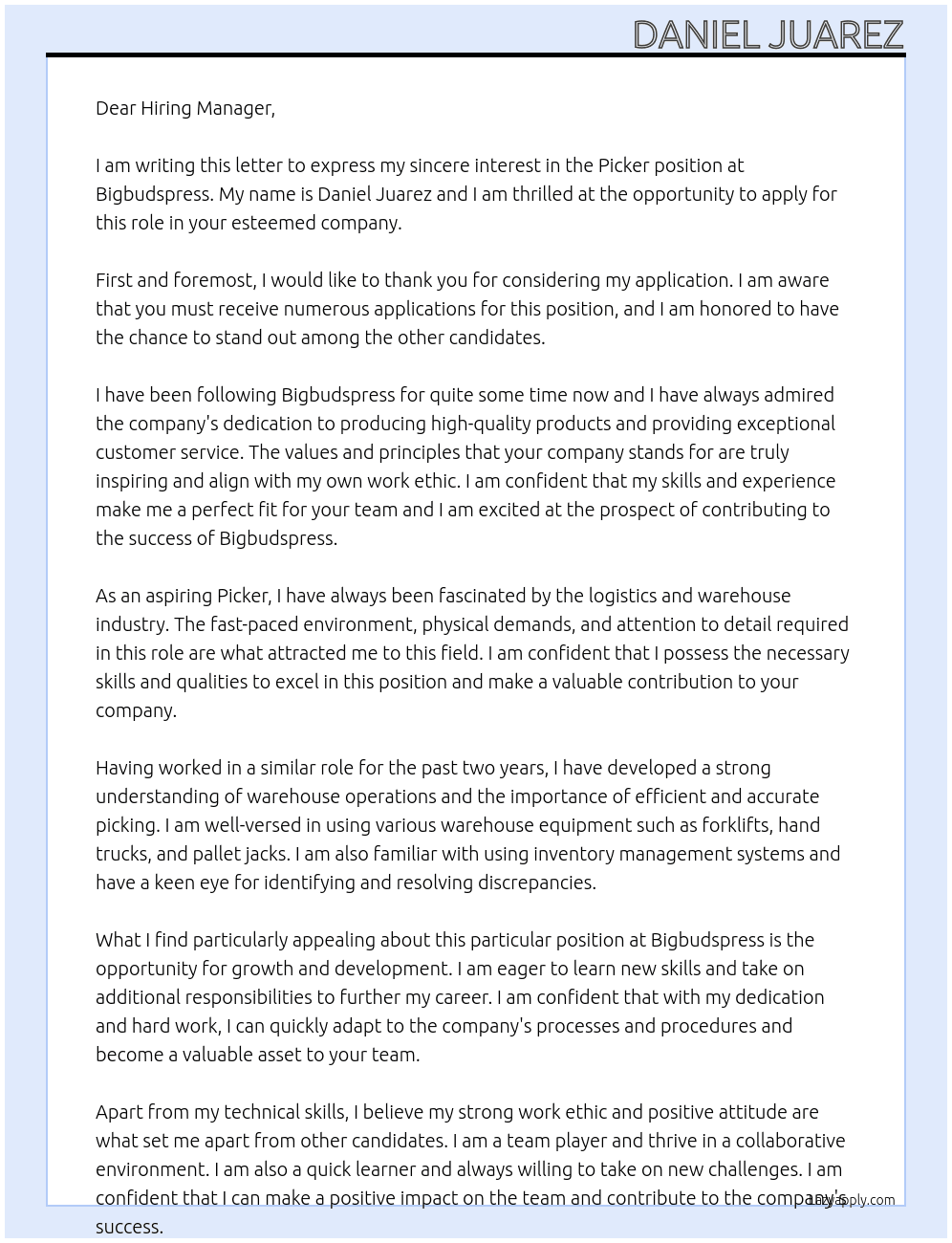 Picker At Bigbudspress Cover Letter