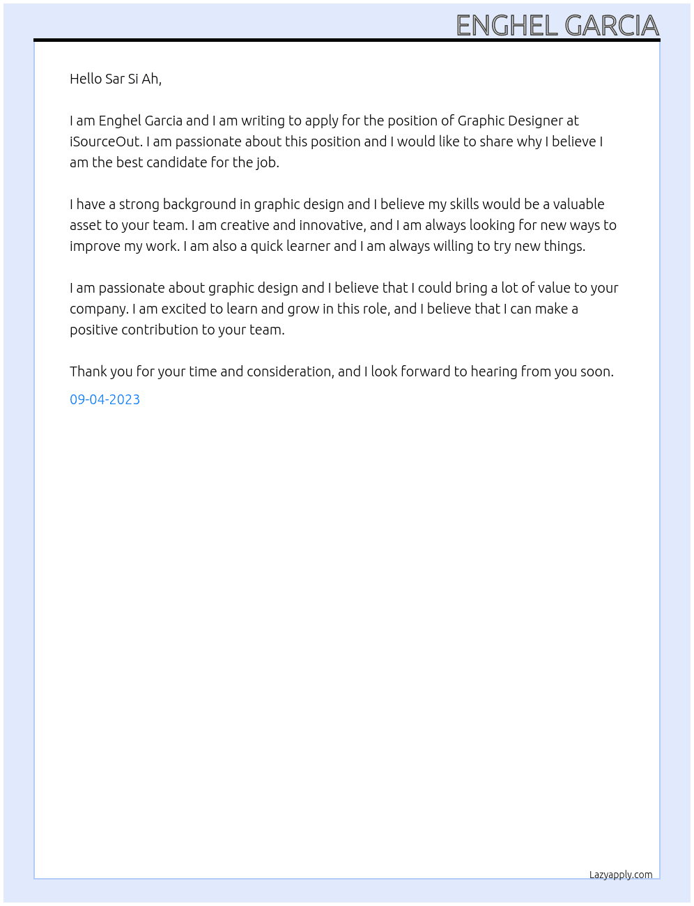 Graphic Designer At iSourceOut Cover Letter