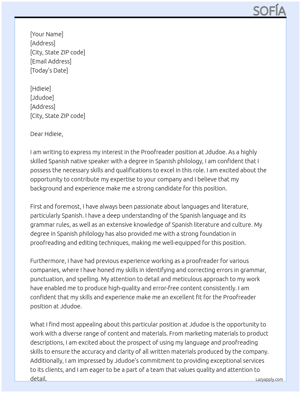 Proofreader  At Jdudoe Cover Letter