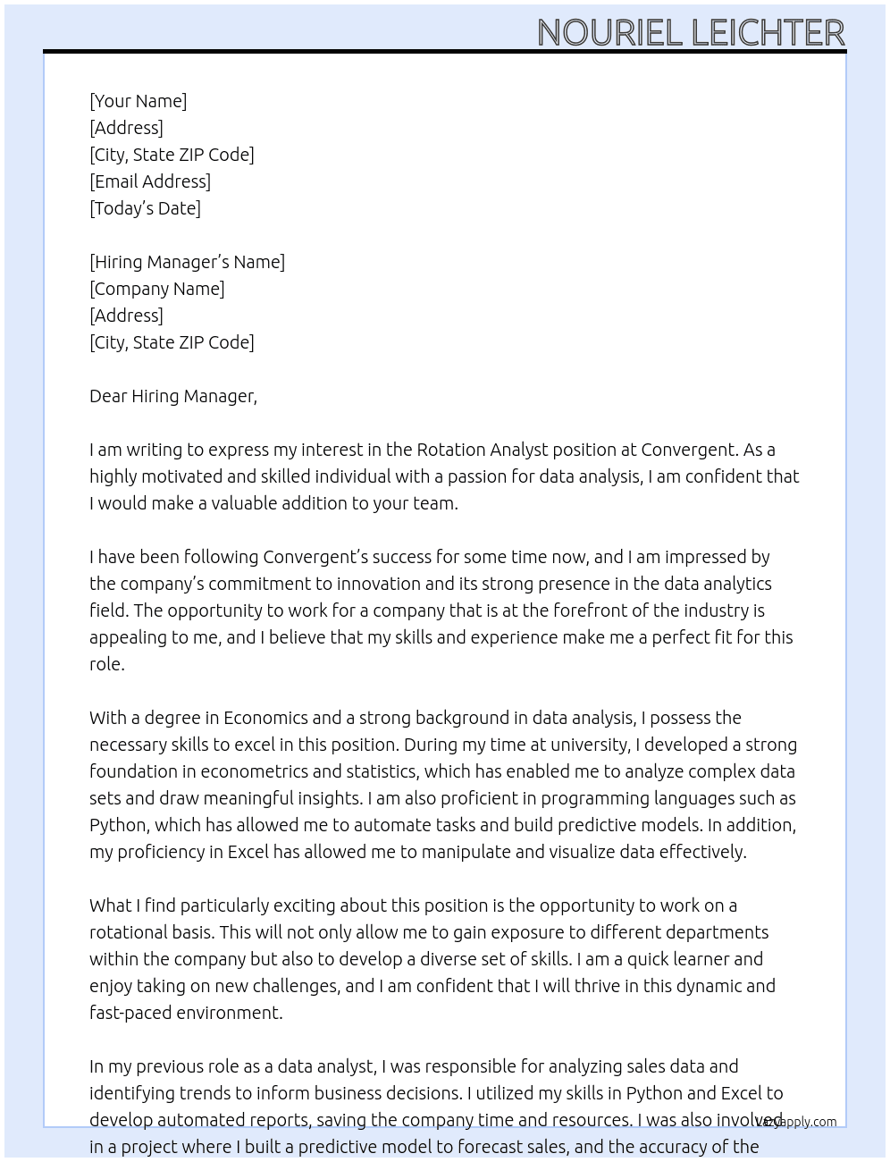 Rotation Analyst At Convergent Cover Letter