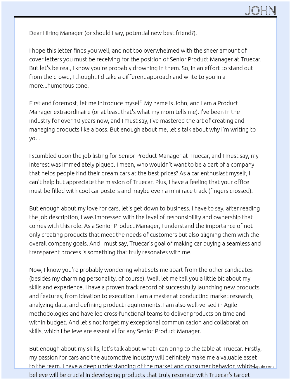 Senior Product Manager At Truecar Cover Letter