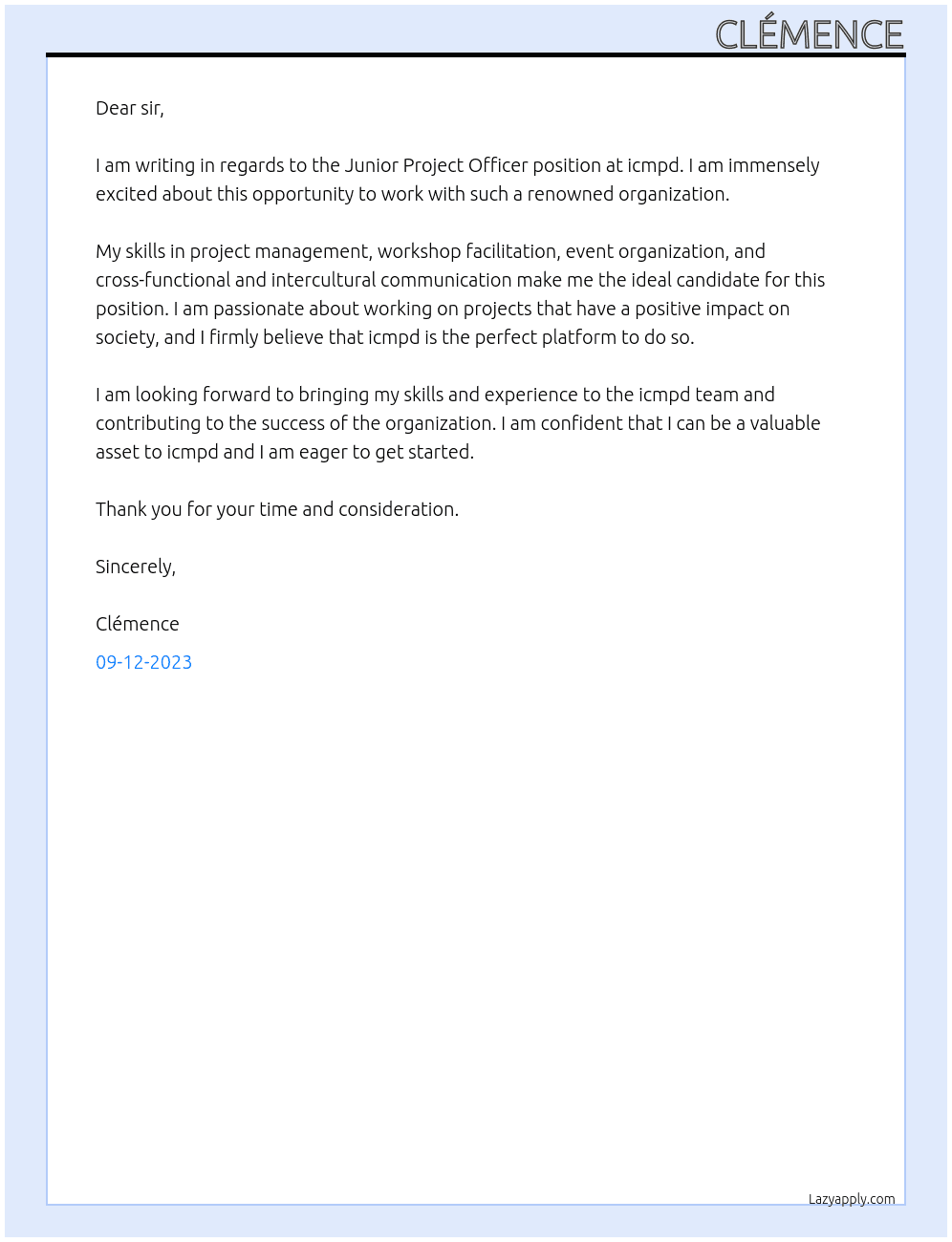 Junior Project officer At icmpd Cover Letter