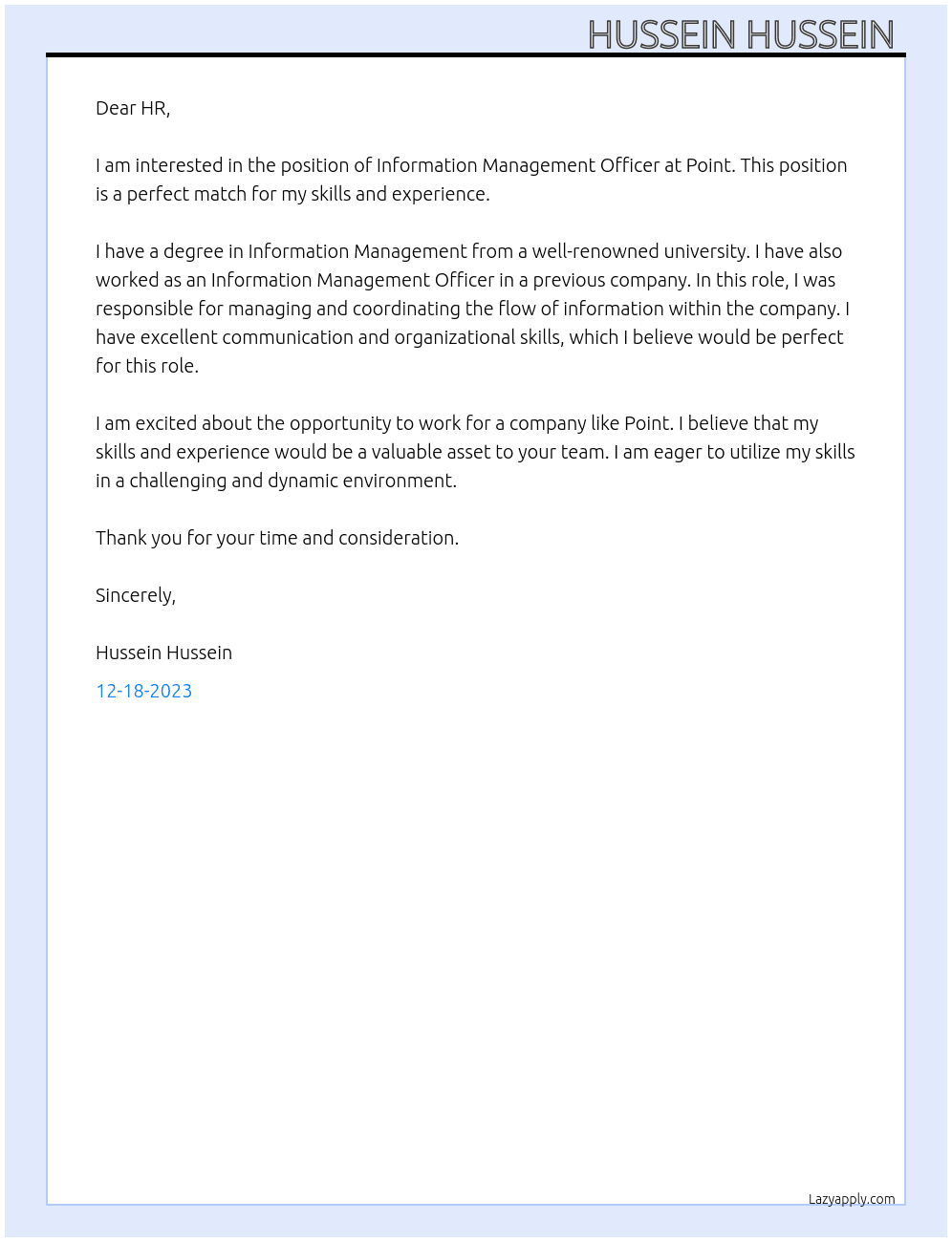 Information Management officer At Point Cover Letter