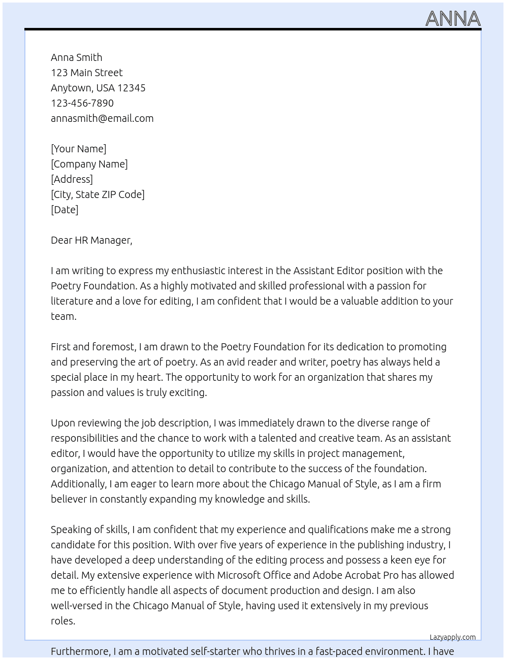 Assistant Editor At Poetry Foundation Cover Letter
