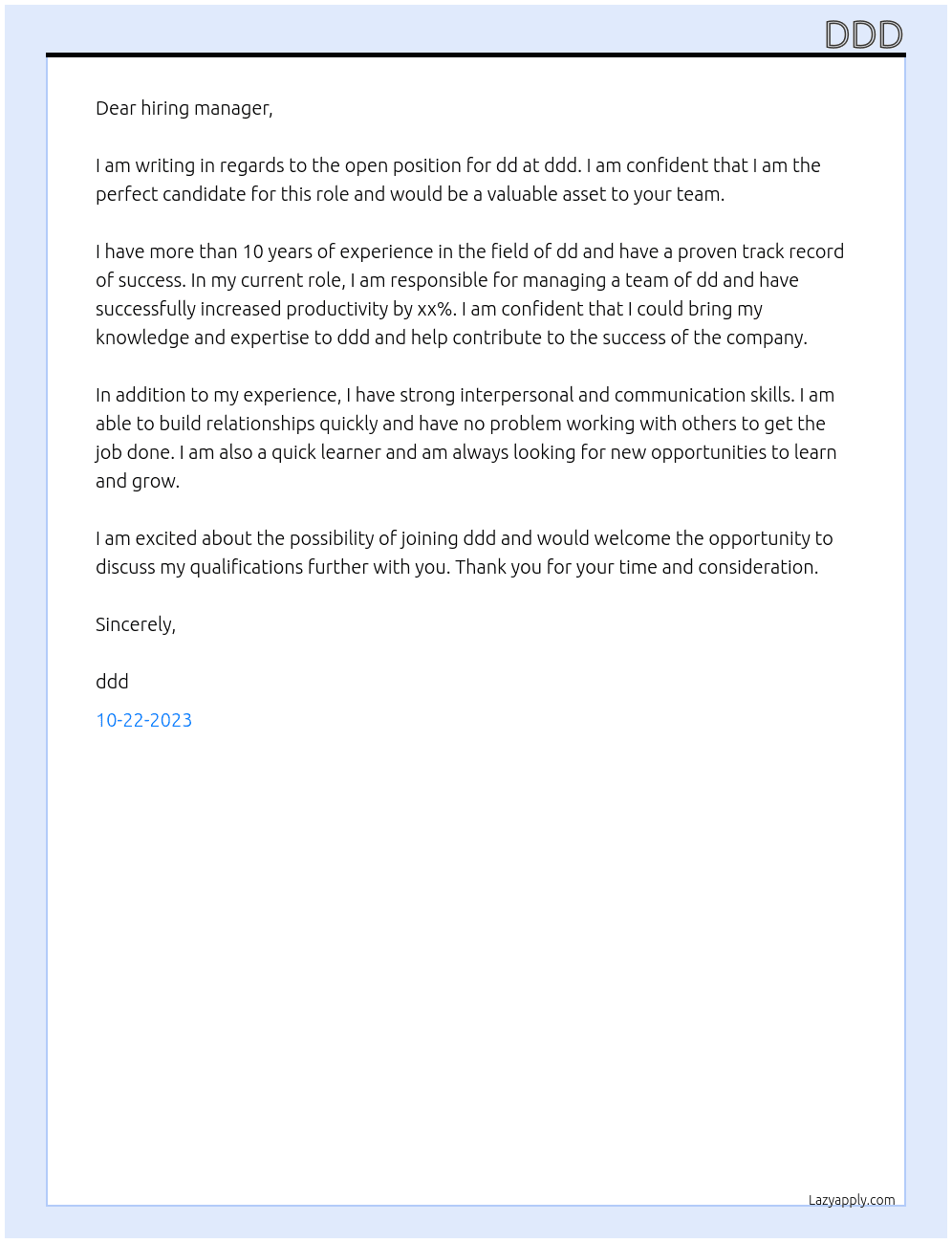 dd At ddd Cover Letter