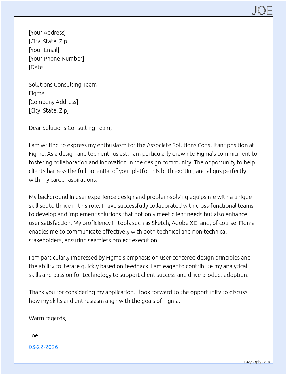Associate Solutions Consultant At Figma Cover Letter