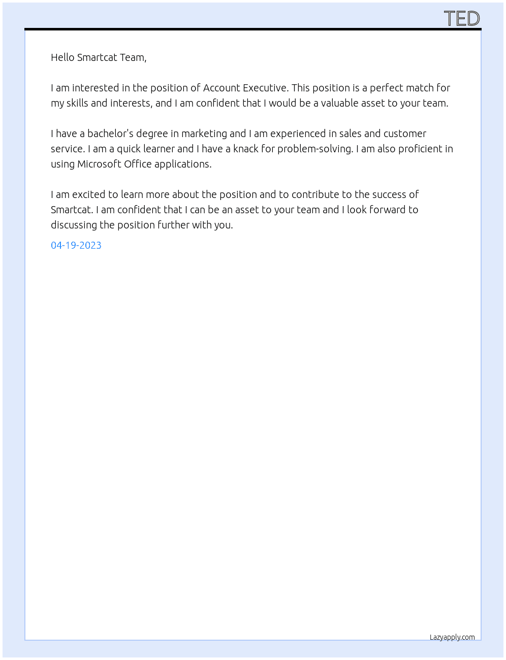 Account Executive At Smartcat Cover Letter