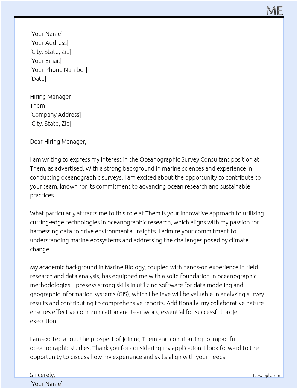 Oceanographic Survey Consultant  At Them Cover Letter