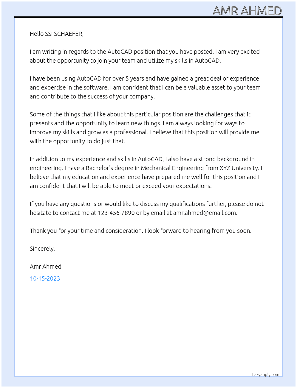 AutoCAD At SSI SCHAEFER Cover Letter
