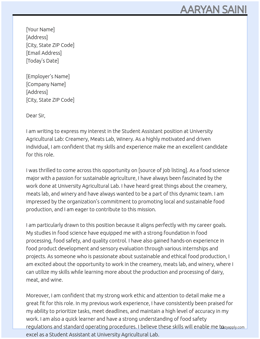 Cover letter for organization logo  student assistant-creamery\meat lab\winery - LazyApply
