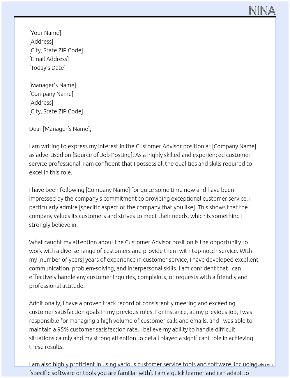 customer arvisor At Post Cover Letter