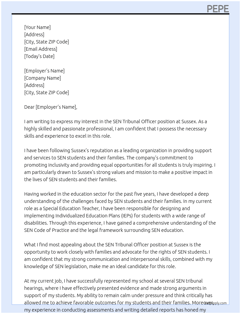 SEN tribunal Officer At sussxe Cover Letter