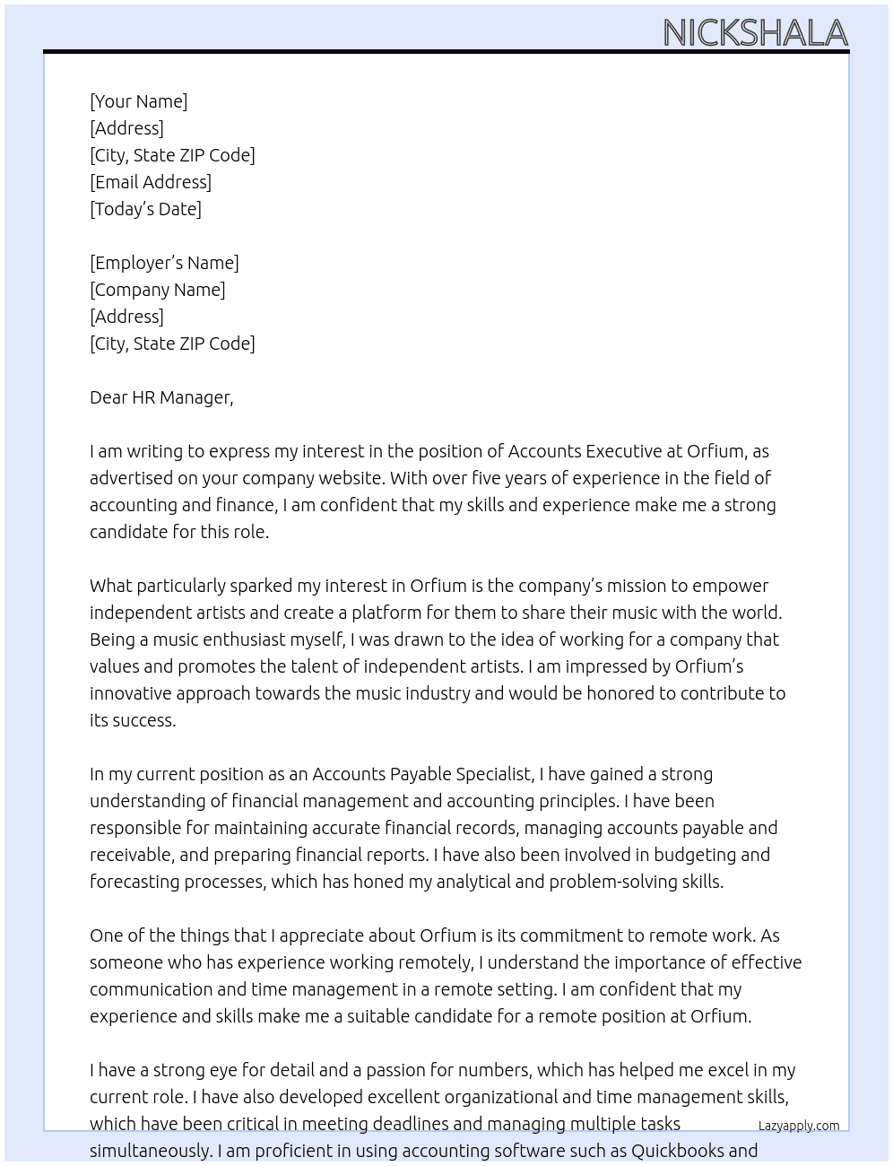 Accounts executive  At Orfium  Cover Letter