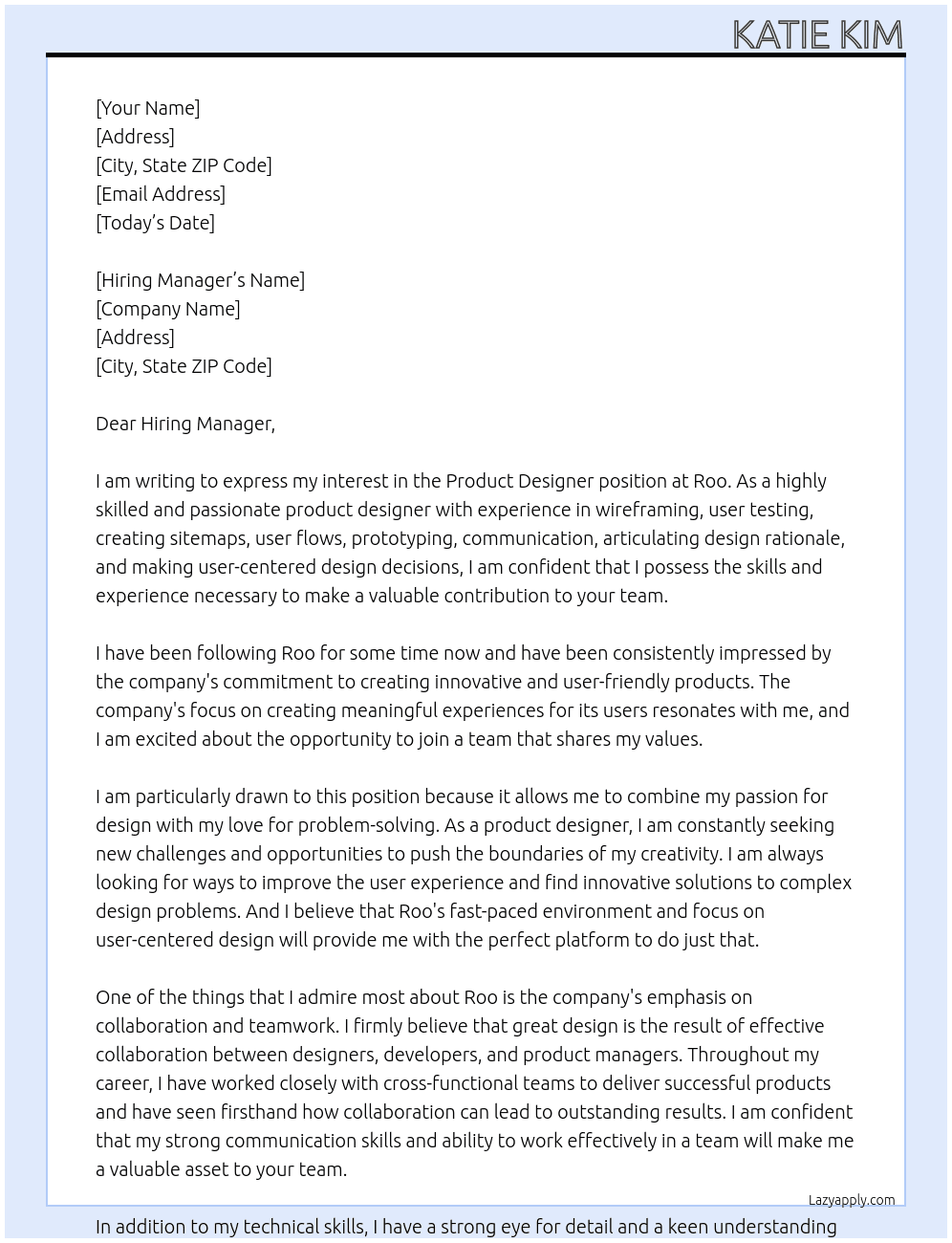 Product Designer At Roo Cover Letter