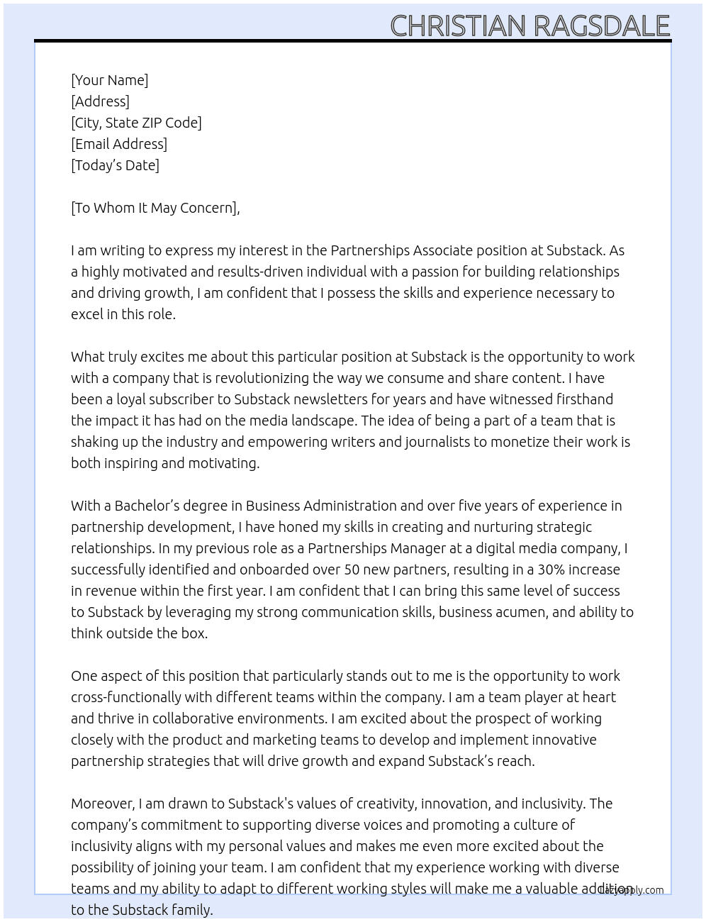 Partnerships Associate At Substack Cover Letter