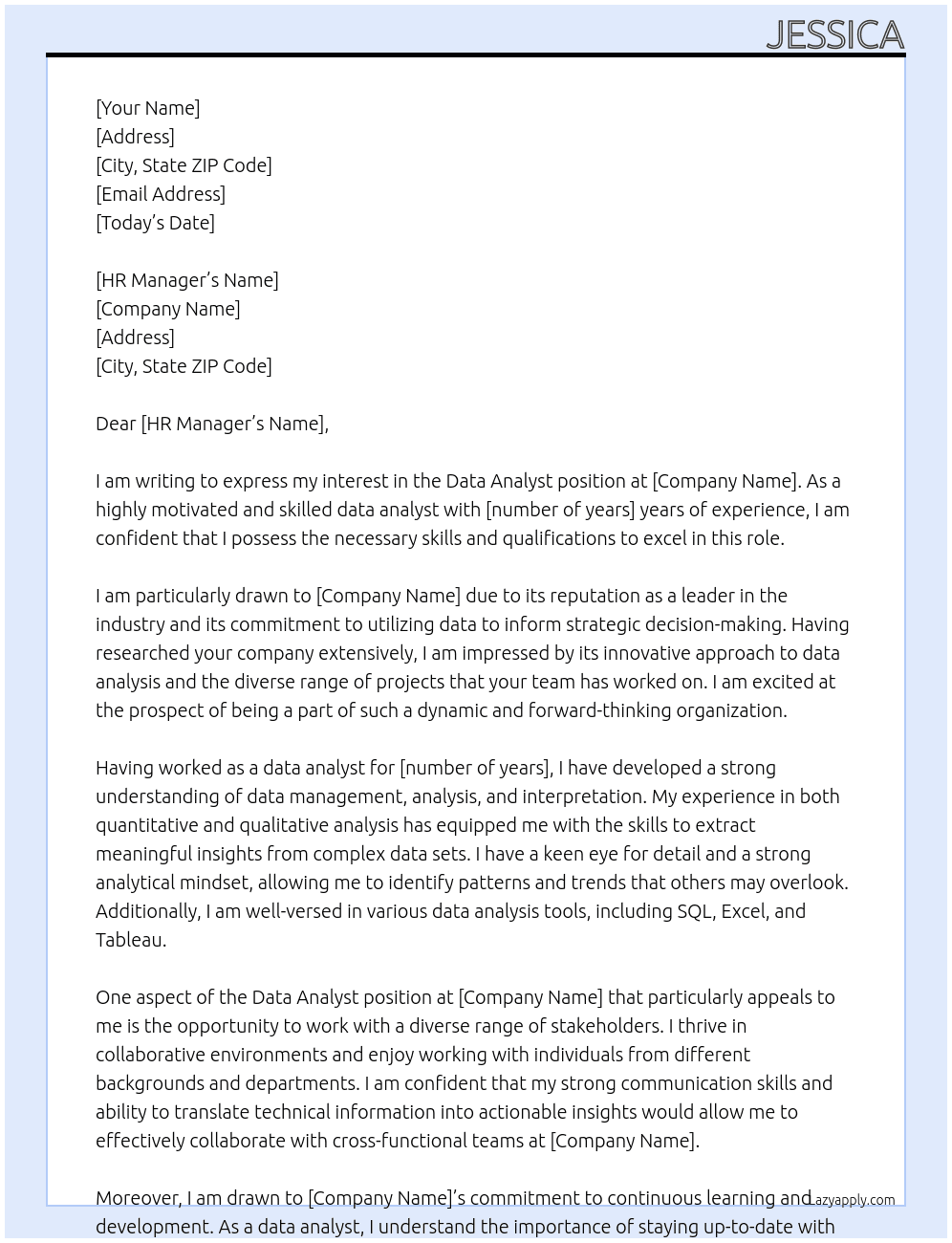 Data Analyst At fffffff Cover Letter