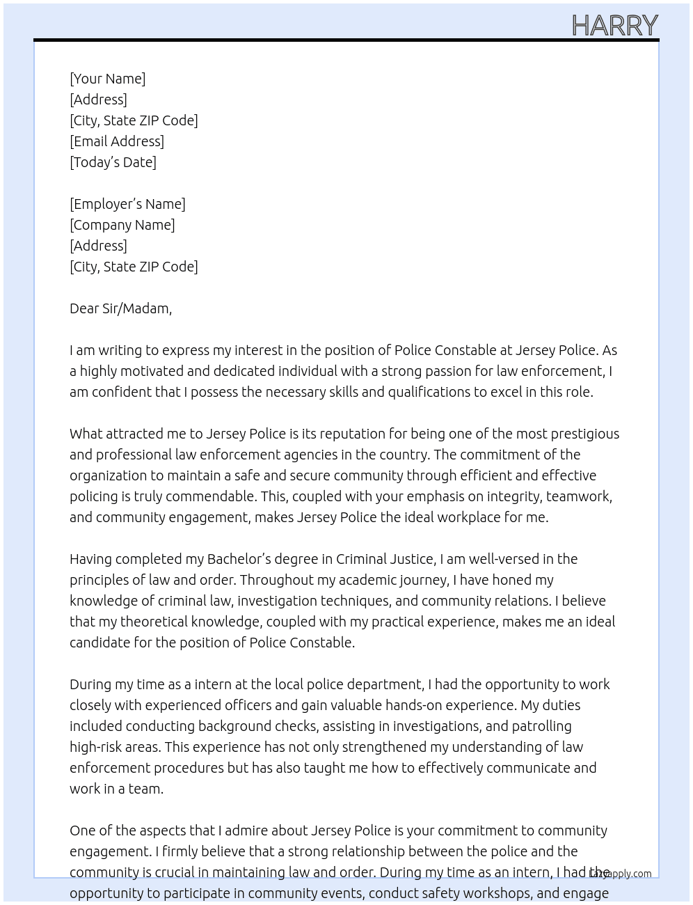 Police Constable  At Jersey Police  Cover Letter