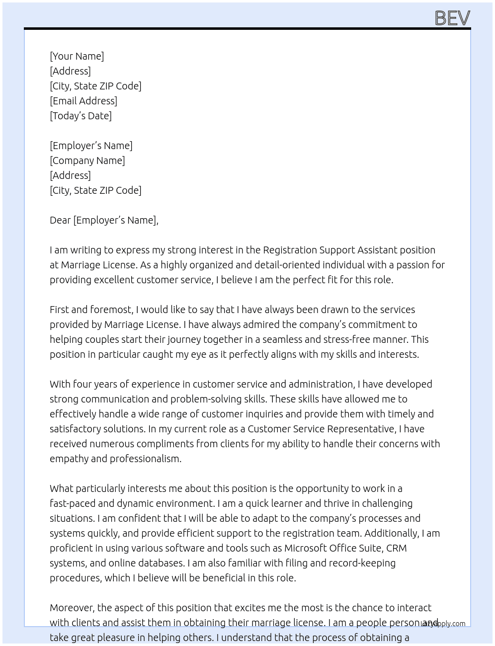Cover letter for registration support assistant - LazyApply