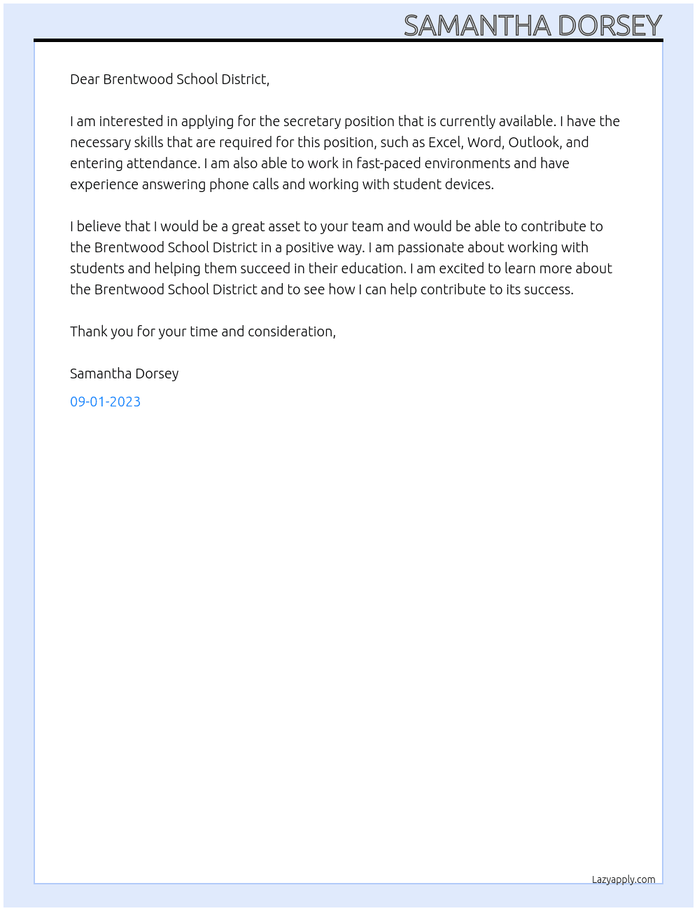 Secretary At Brentwood School District Cover Letter