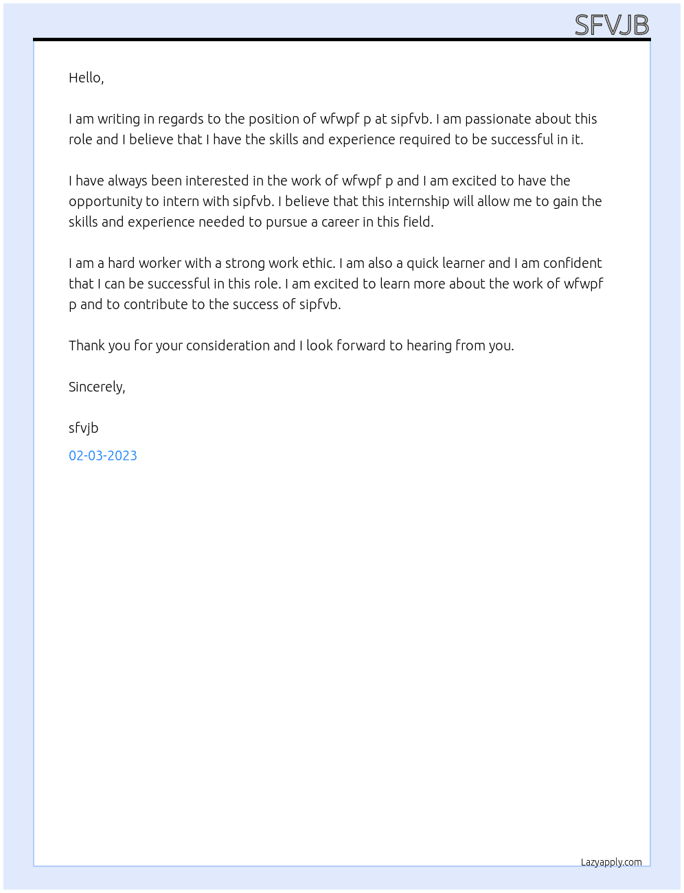 Cover letter for wfwpf p - LazyApply