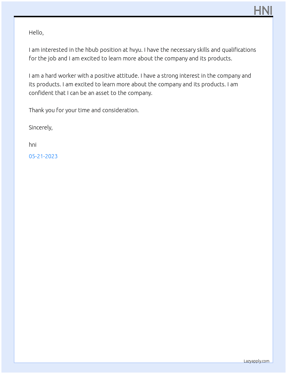 hbub At hvyu Cover Letter