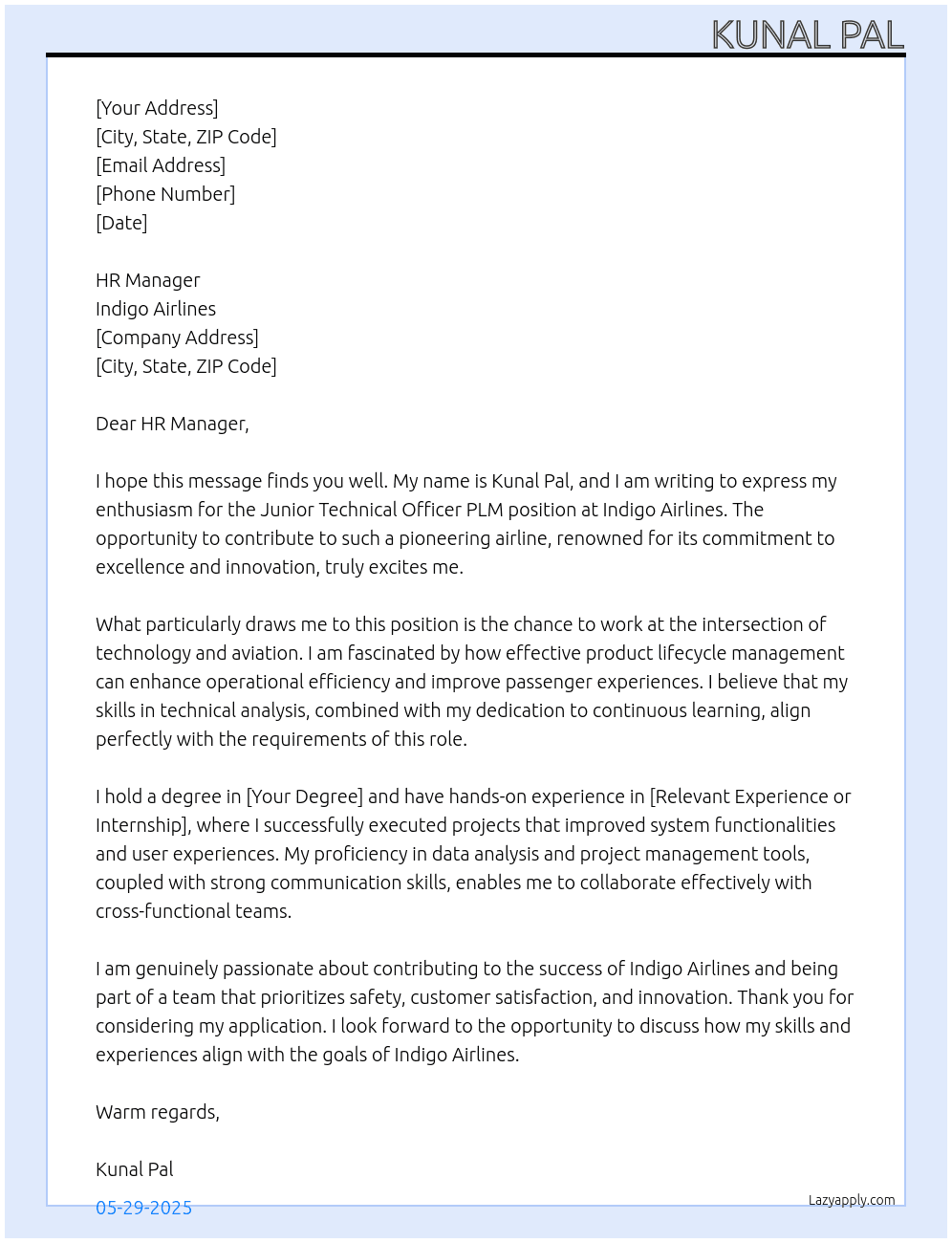 Cover letter for junior technical officer plm - LazyApply