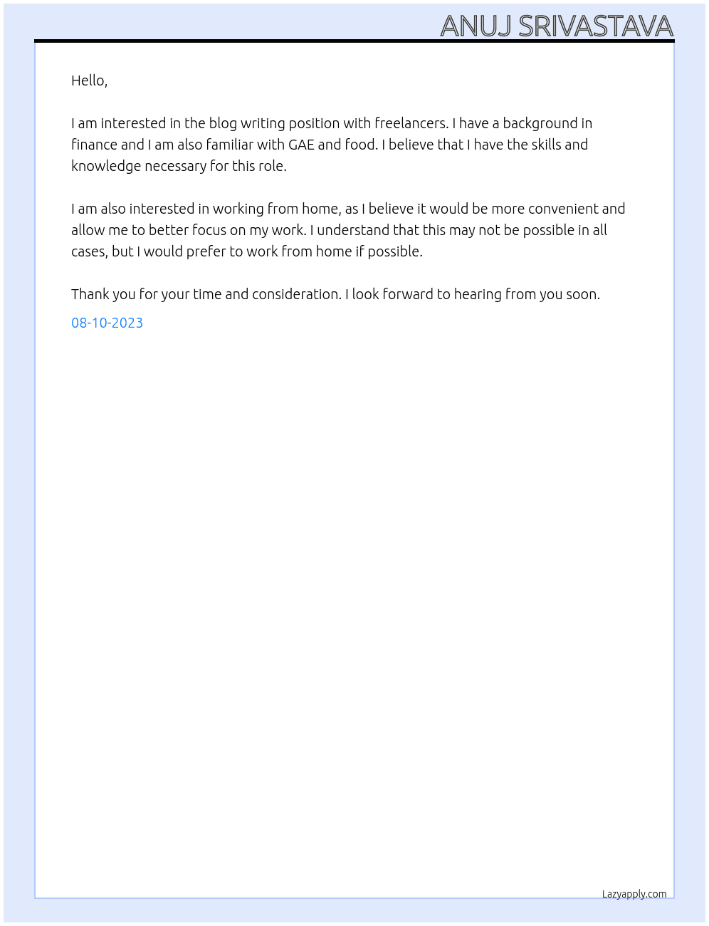 blog writing At freelancers Cover Letter