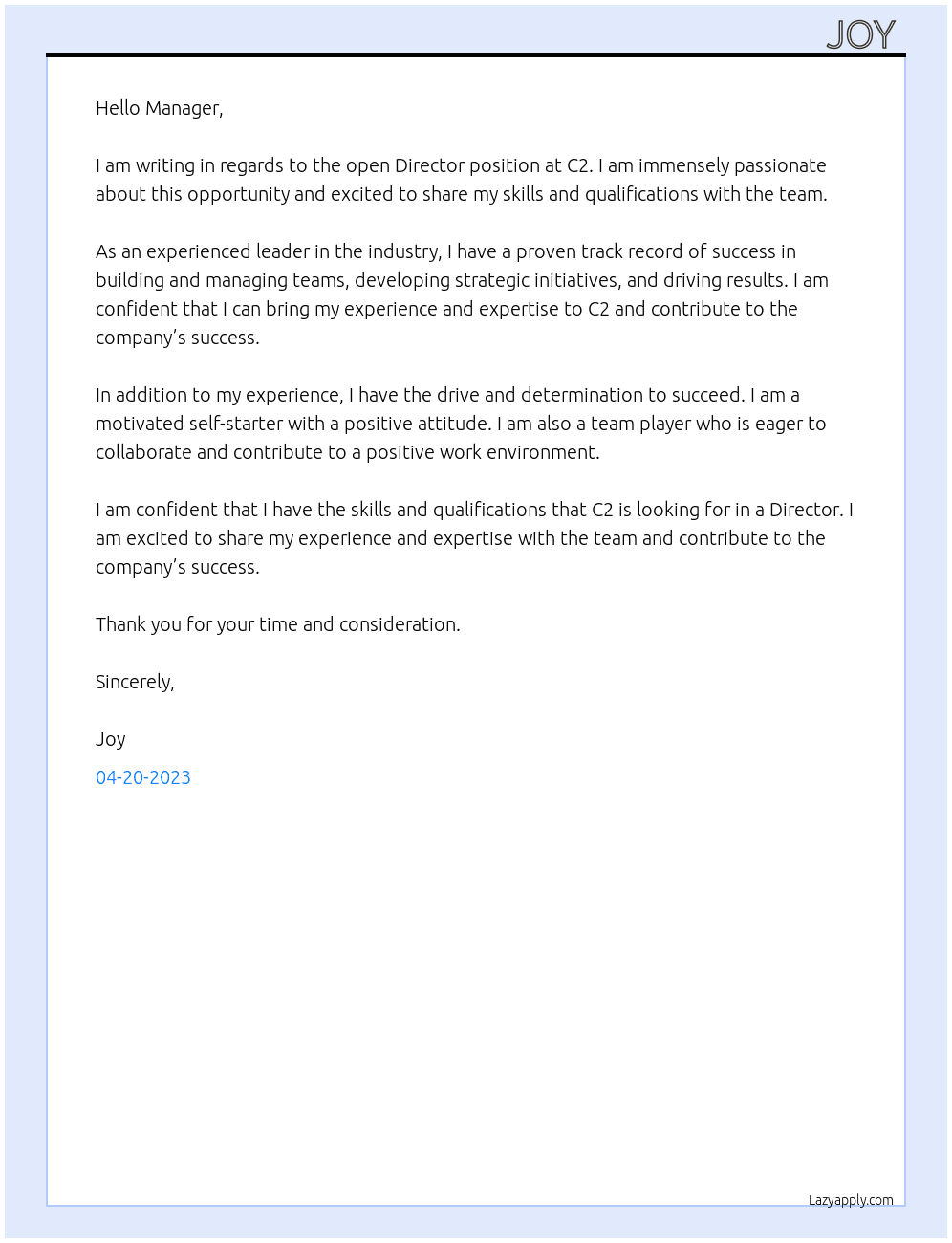 Director At C2 Cover Letter