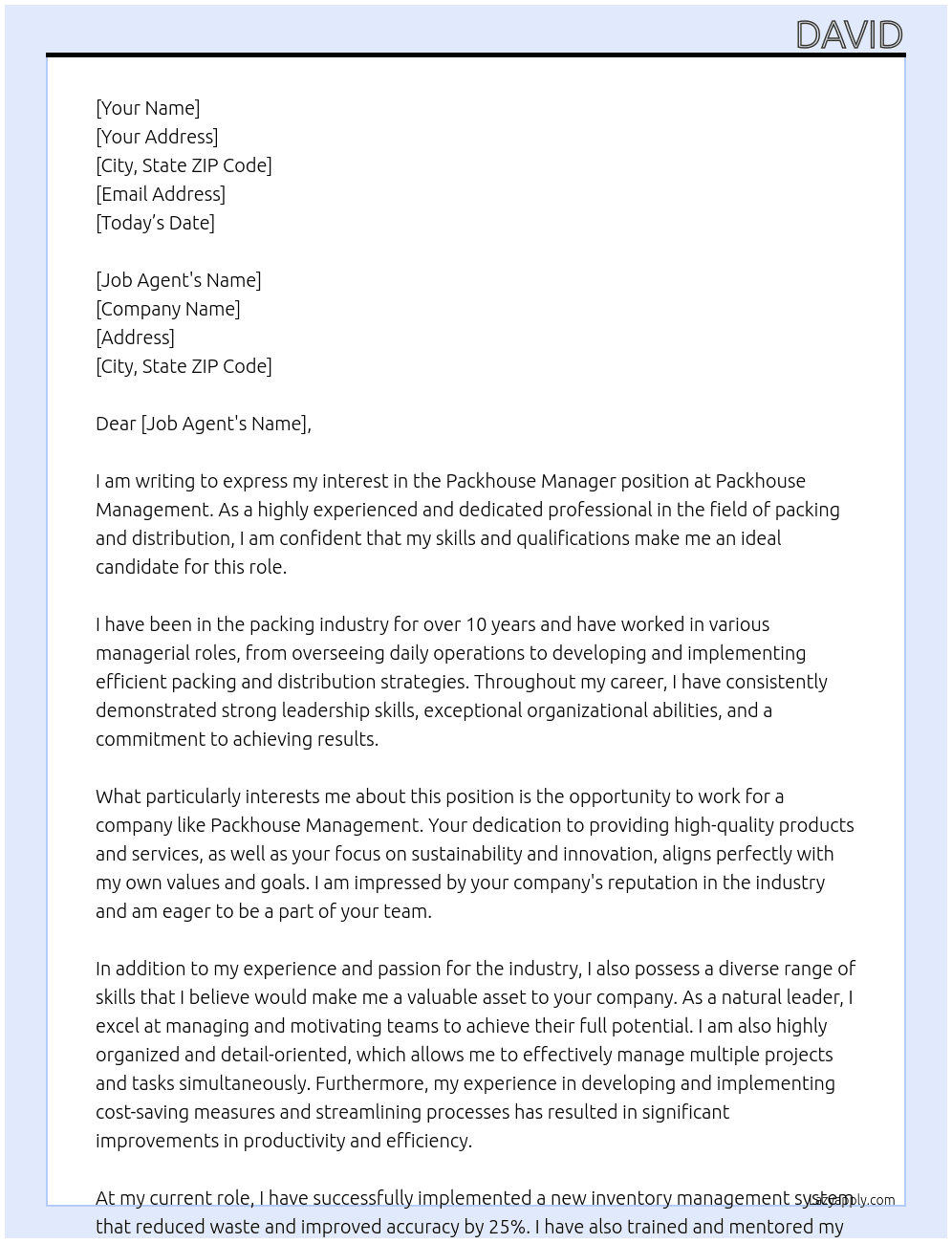 Cover letter for packhouse manager - LazyApply