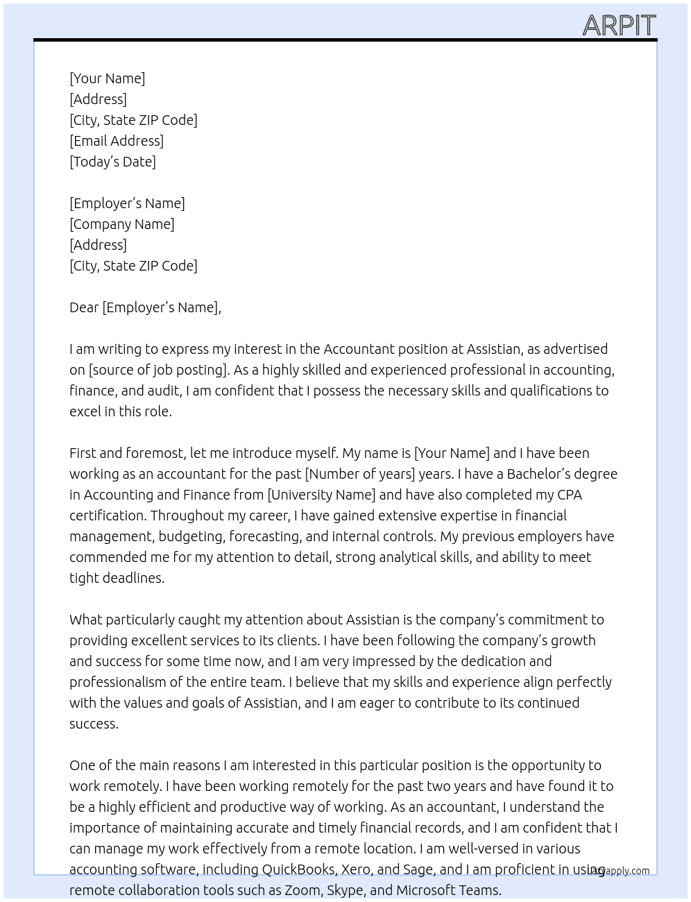 accountant At Assistian Cover Letter