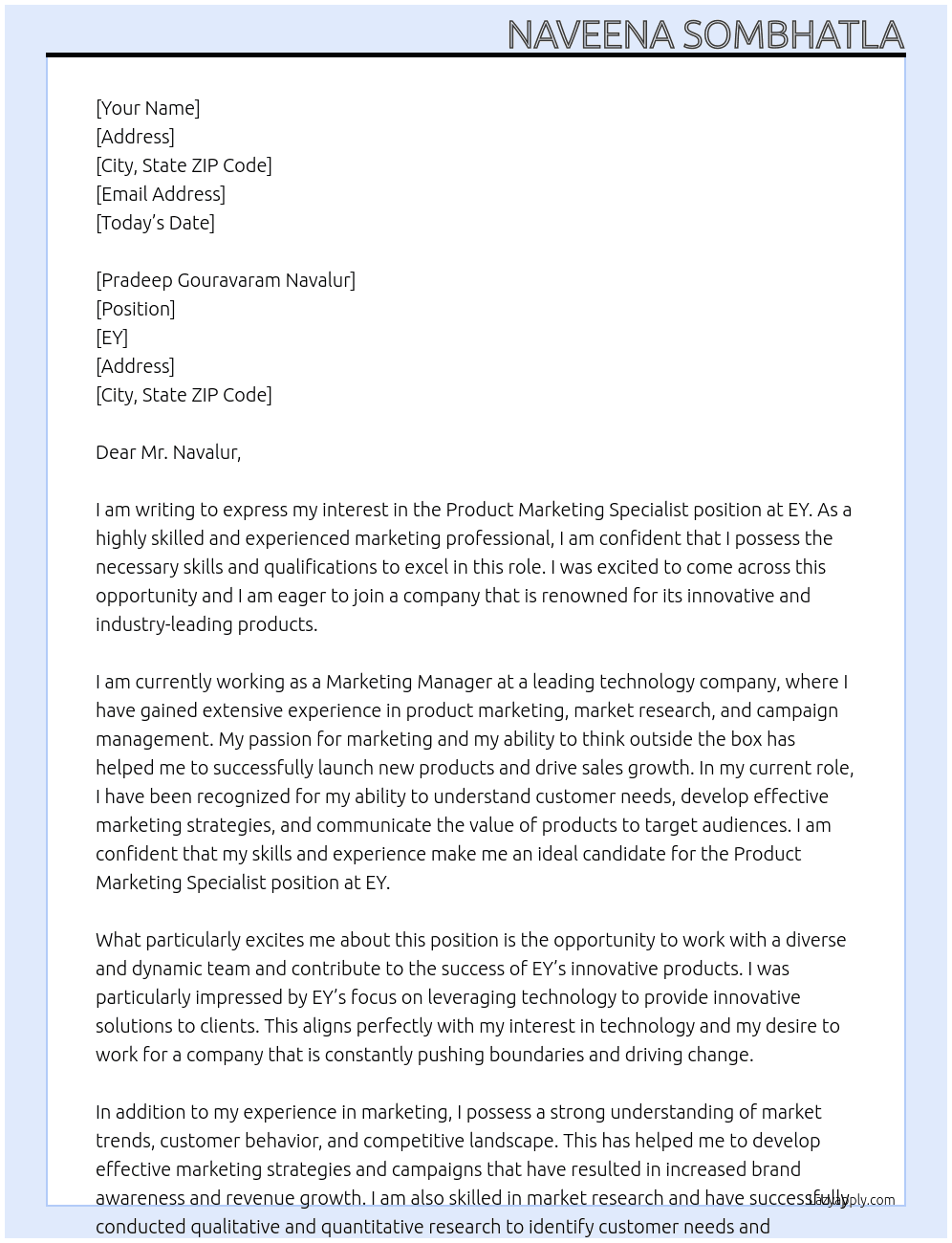 Cover letter for product marketing specialist - LazyApply