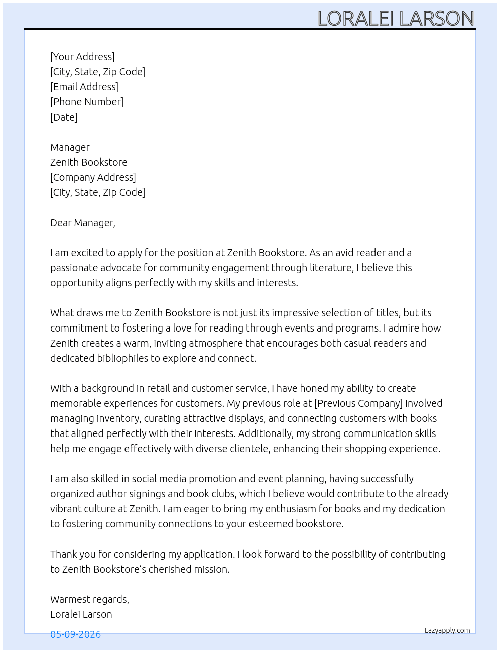 Cover letter for bookstore - LazyApply