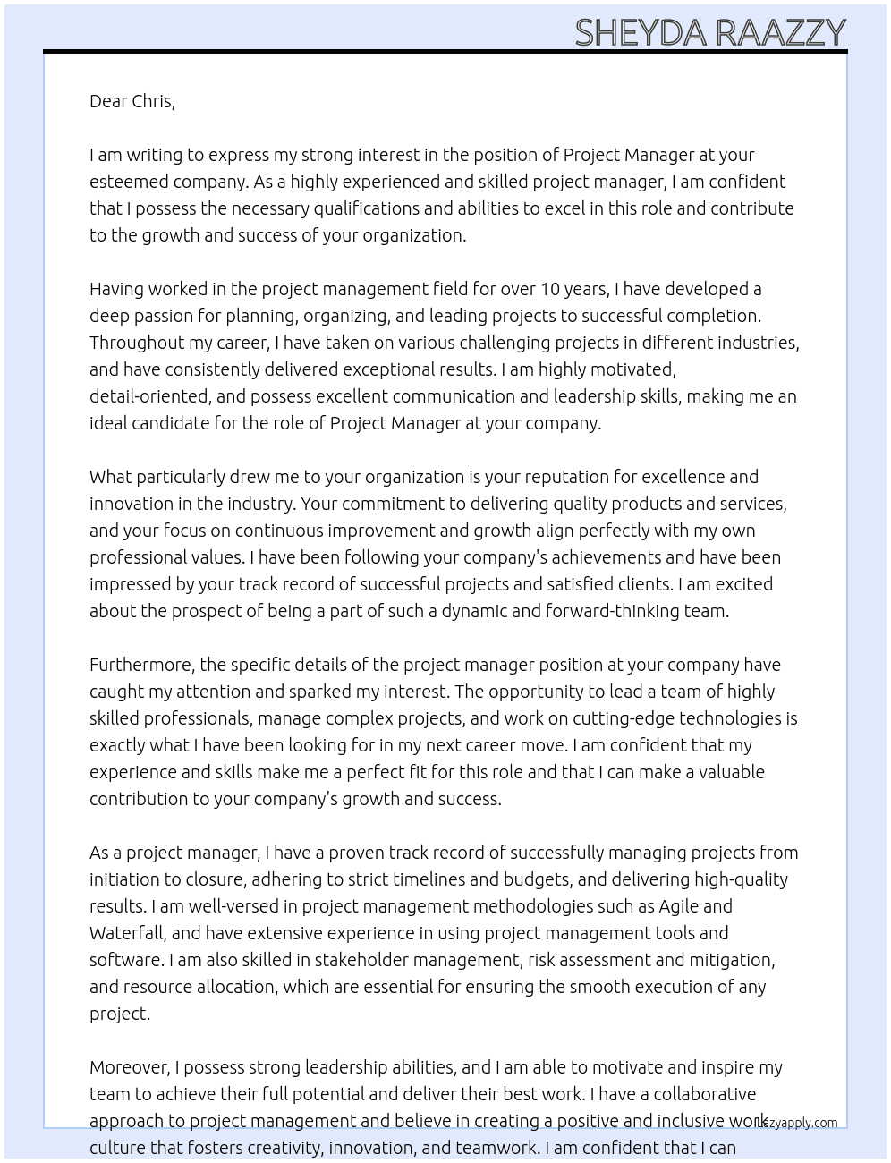 project manager At chris Cover Letter