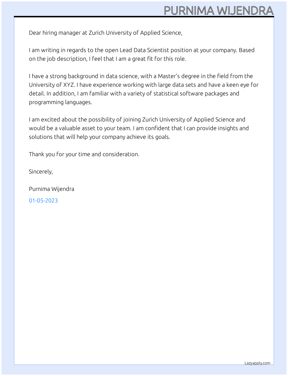 Lead Data Scientist At Star Media Group Cover Letter