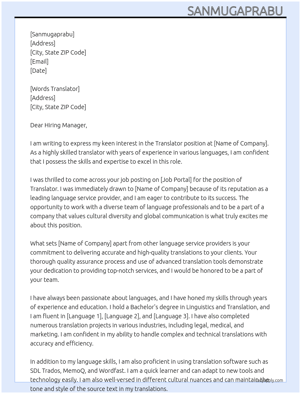 Translator At Translator  Cover Letter