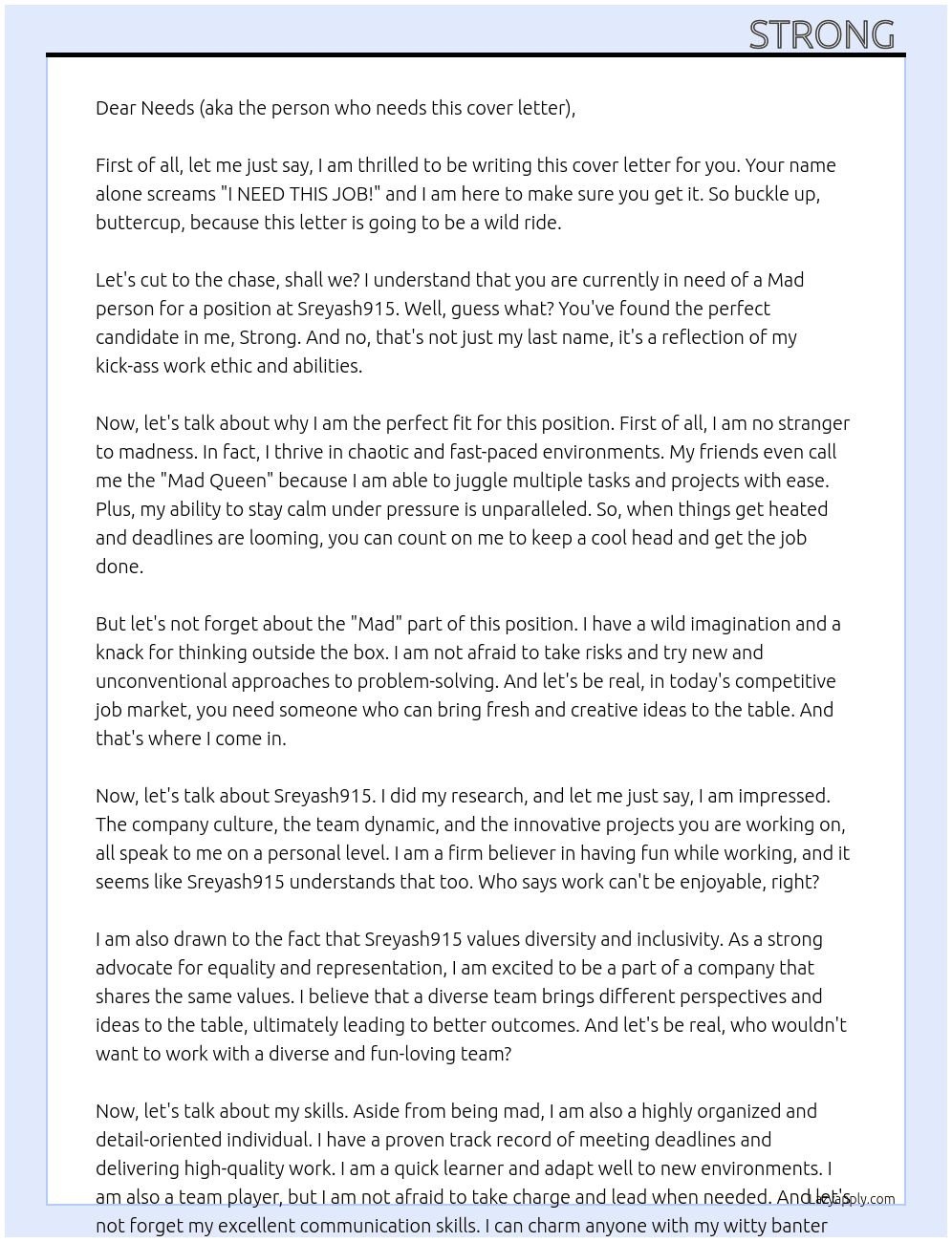 Mad At Sreyash915  Cover Letter