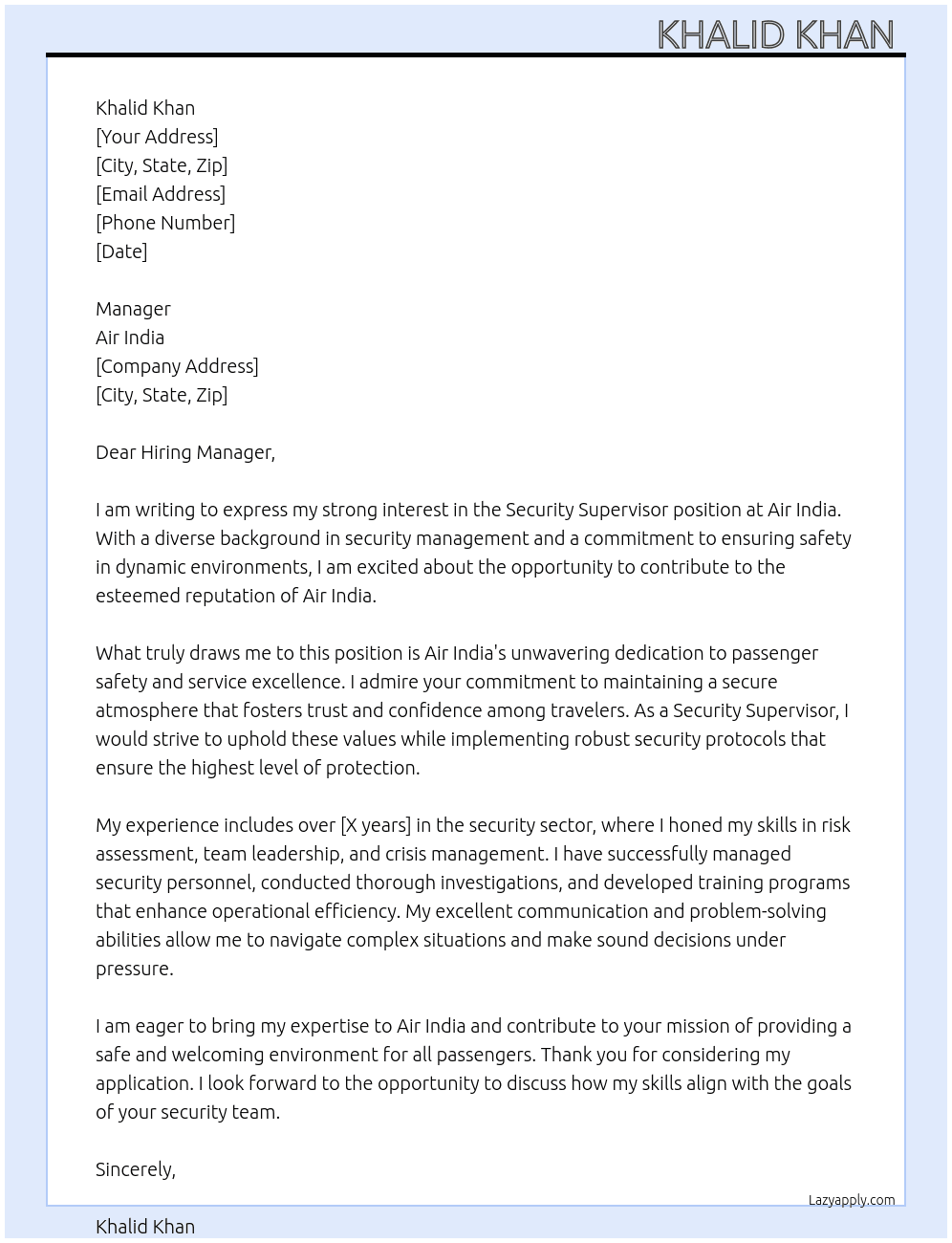 Cover letter for security supervisor - LazyApply