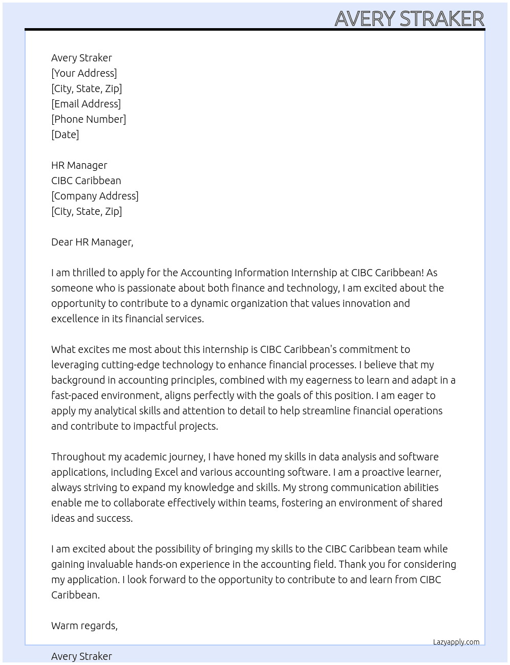Accounting Information Internship At CIBC Caribbean Cover Letter