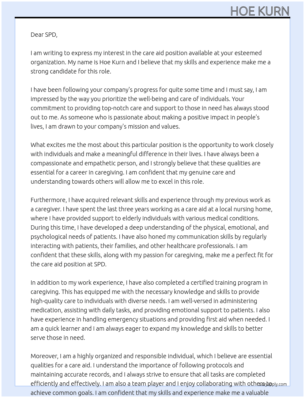 care aid At spd Cover Letter